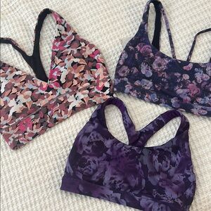 ATHLETA Floral Print Sports Bra Set - Purple, Pink, and Blue